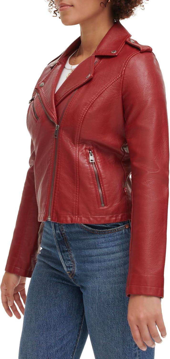imageLevis Womens The Classic Faux Leather Moto Jacket Regular amp Plus SizeDeep Cherry Red