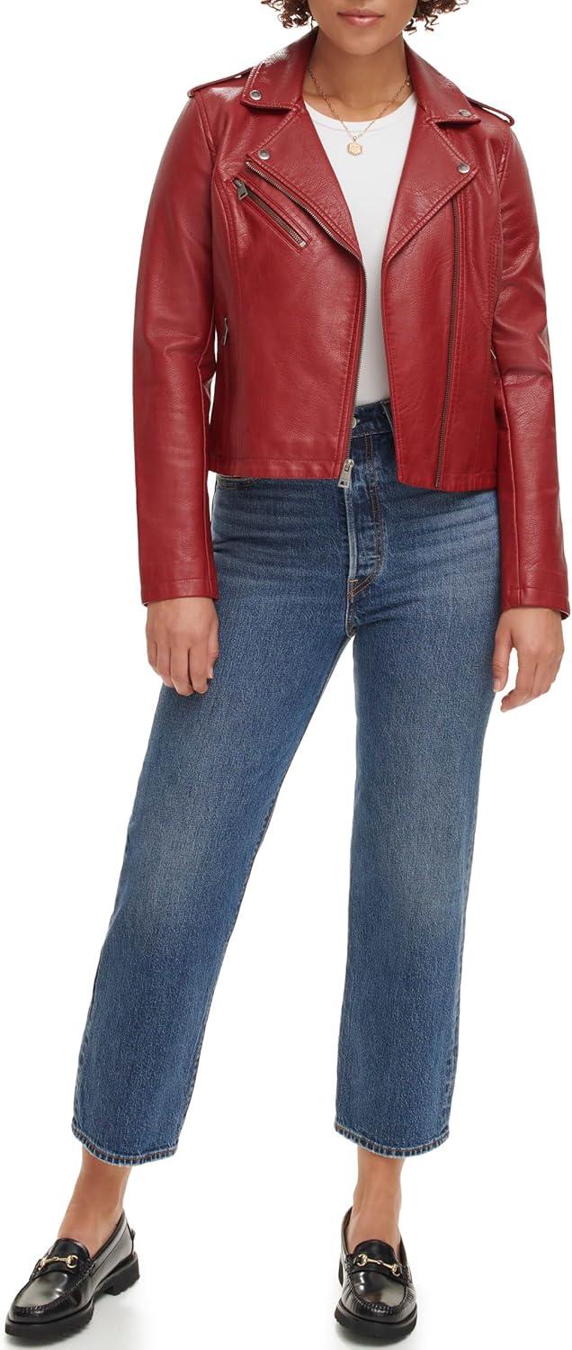 imageLevis Womens The Classic Faux Leather Moto Jacket Regular amp Plus SizeDeep Cherry Red