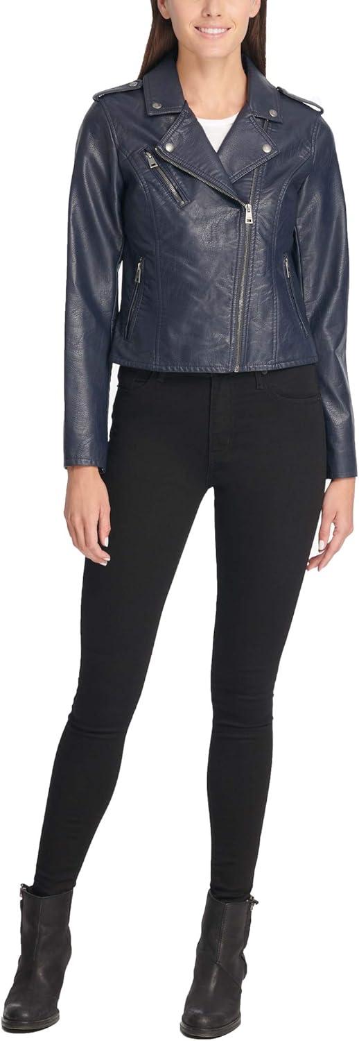 imageLevis Womens The Classic Faux Leather Moto Jacket Regular amp Plus SizeNavy