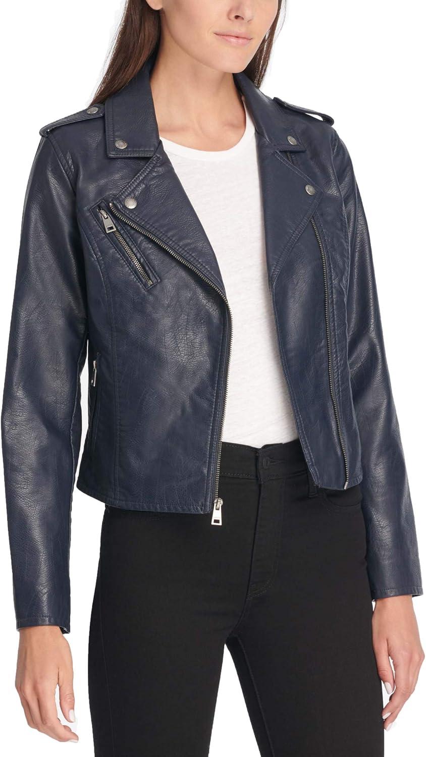 imageLevis Womens The Classic Faux Leather Moto Jacket Regular amp Plus SizeNavy