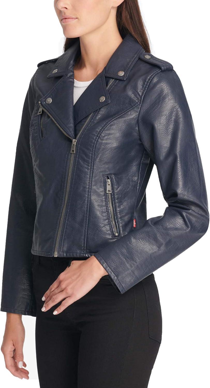 imageLevis Womens The Classic Faux Leather Moto Jacket Regular amp Plus SizeNavy