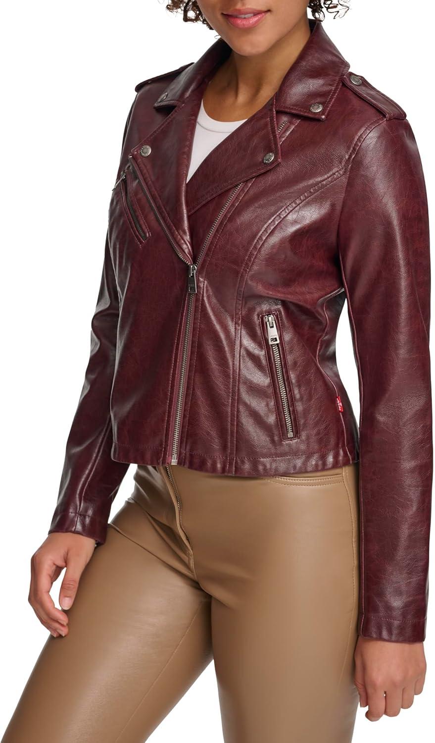imageLevis Womens The Classic Faux Leather Moto Jacket Regular amp Plus SizeOxblood Gloss Pu