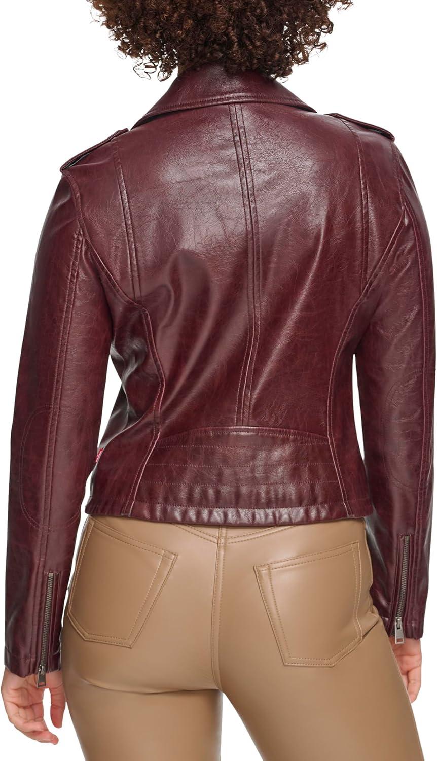 imageLevis Womens The Classic Faux Leather Moto Jacket Regular amp Plus SizeOxblood Gloss Pu