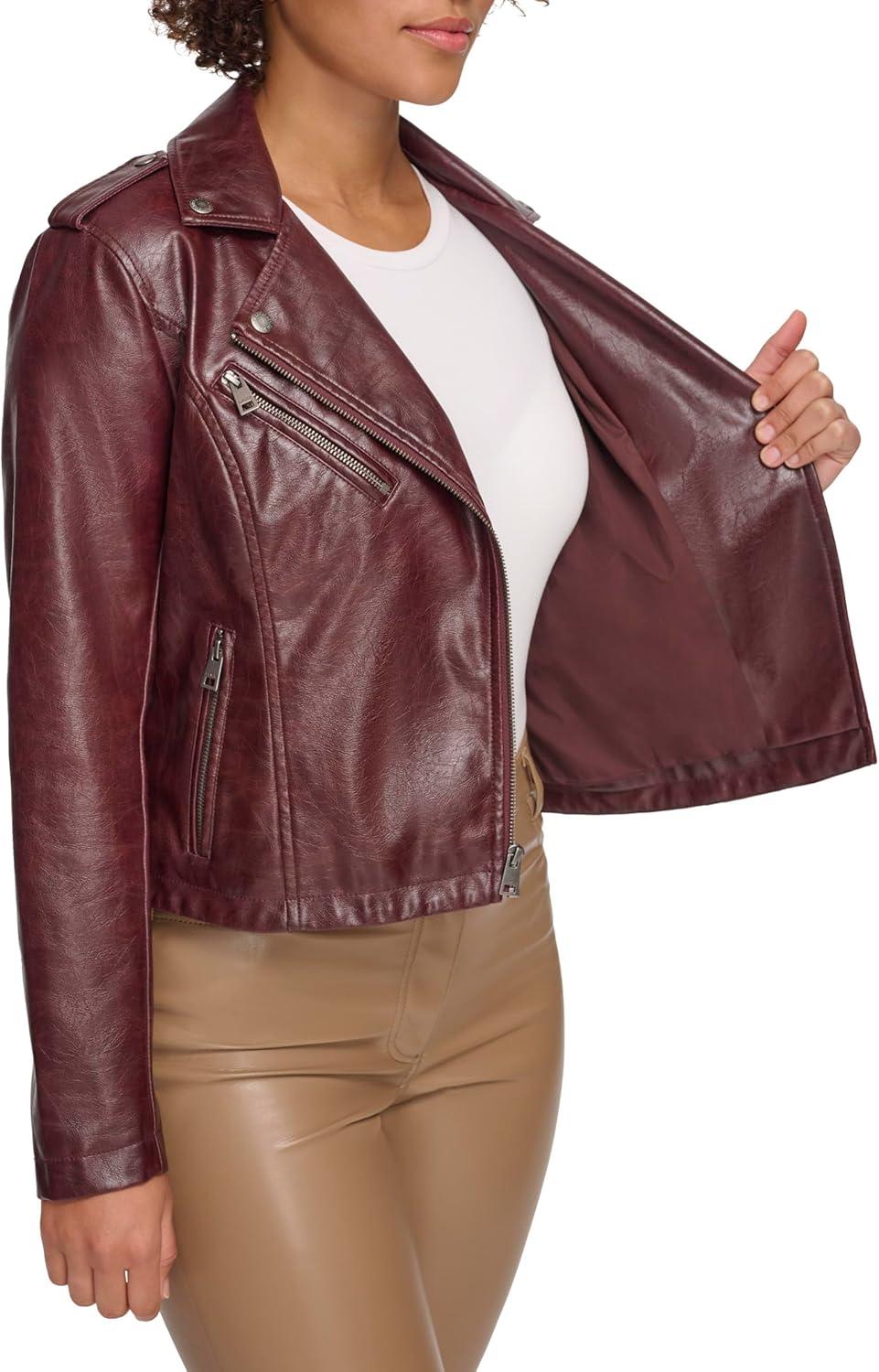 imageLevis Womens The Classic Faux Leather Moto Jacket Regular amp Plus SizeOxblood Gloss Pu