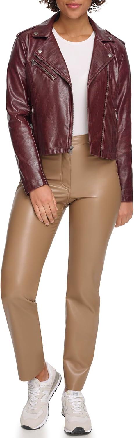 imageLevis Womens The Classic Faux Leather Moto Jacket Regular amp Plus SizeOxblood Gloss Pu