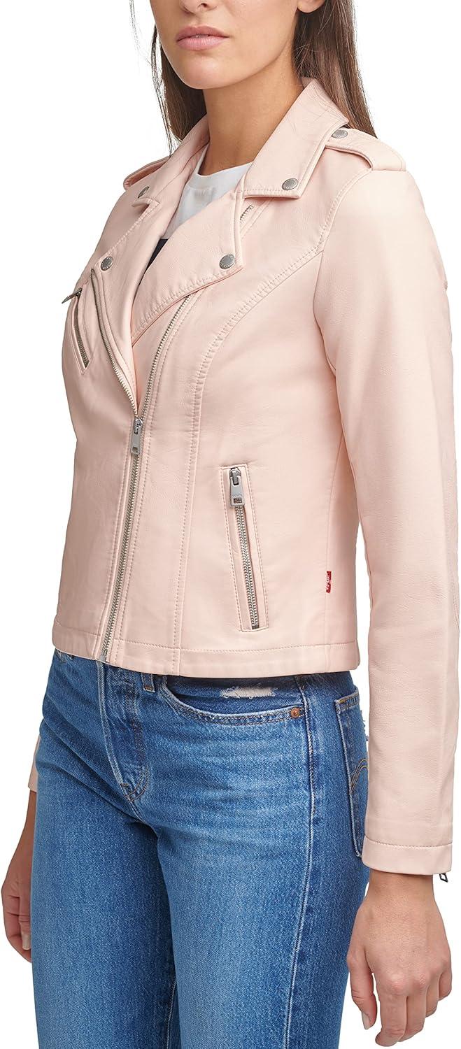 imageLevis Womens The Classic Faux Leather Moto Jacket Regular amp Plus SizeScallop Shell Pink