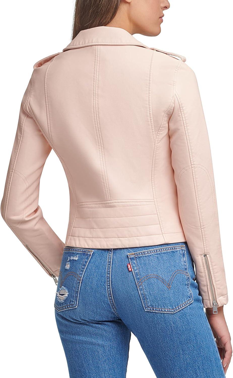 imageLevis Womens The Classic Faux Leather Moto Jacket Regular amp Plus SizeScallop Shell Pink