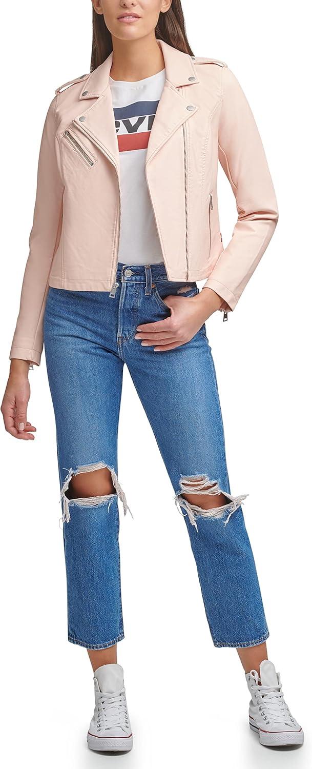 imageLevis Womens The Classic Faux Leather Moto Jacket Regular amp Plus SizeScallop Shell Pink