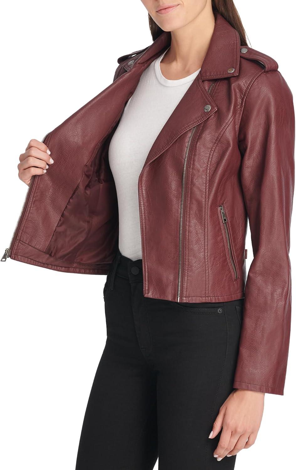 imageLevis Womens The Classic Faux Leather Moto Jacket Regular amp Plus SizeWalnut
