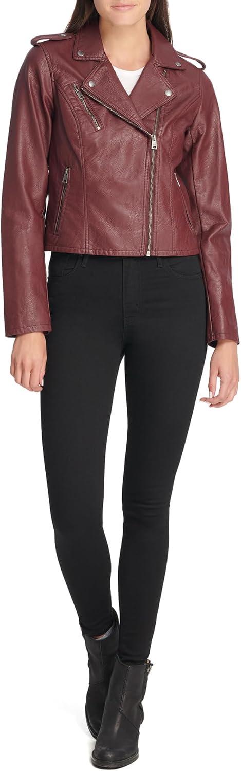 imageLevis Womens The Classic Faux Leather Moto Jacket Regular amp Plus SizeWalnut