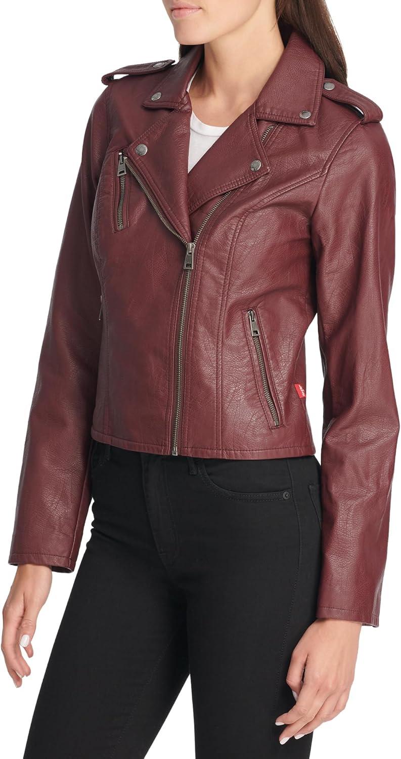 imageLevis Womens The Classic Faux Leather Moto Jacket Regular amp Plus SizeWalnut