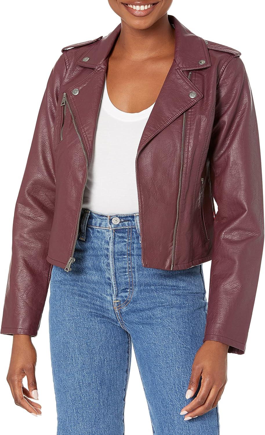 imageLevis Womens The Classic Faux Leather Moto Jacket Regular amp Plus SizeWalnut