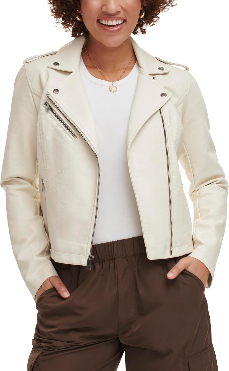 imageLevis Womens The Classic Faux Leather Moto Jacket Regular amp Plus SizeWhite Oyster