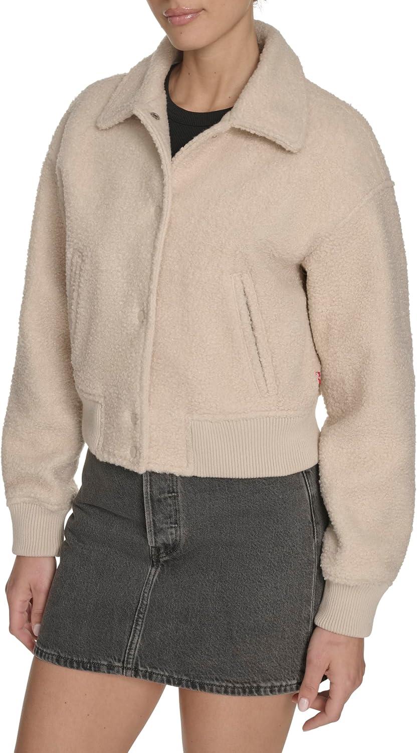 imageLevis Womens Varsity Bomber JacketCream Boucle Laydown Collar