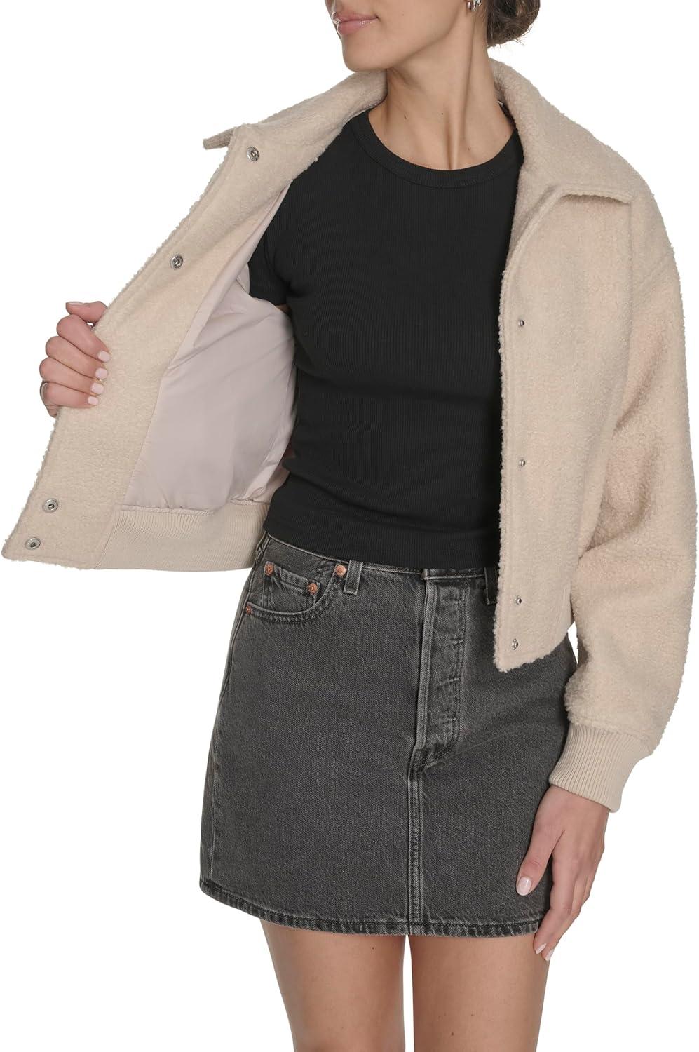 imageLevis Womens Varsity Bomber JacketCream Boucle Laydown Collar