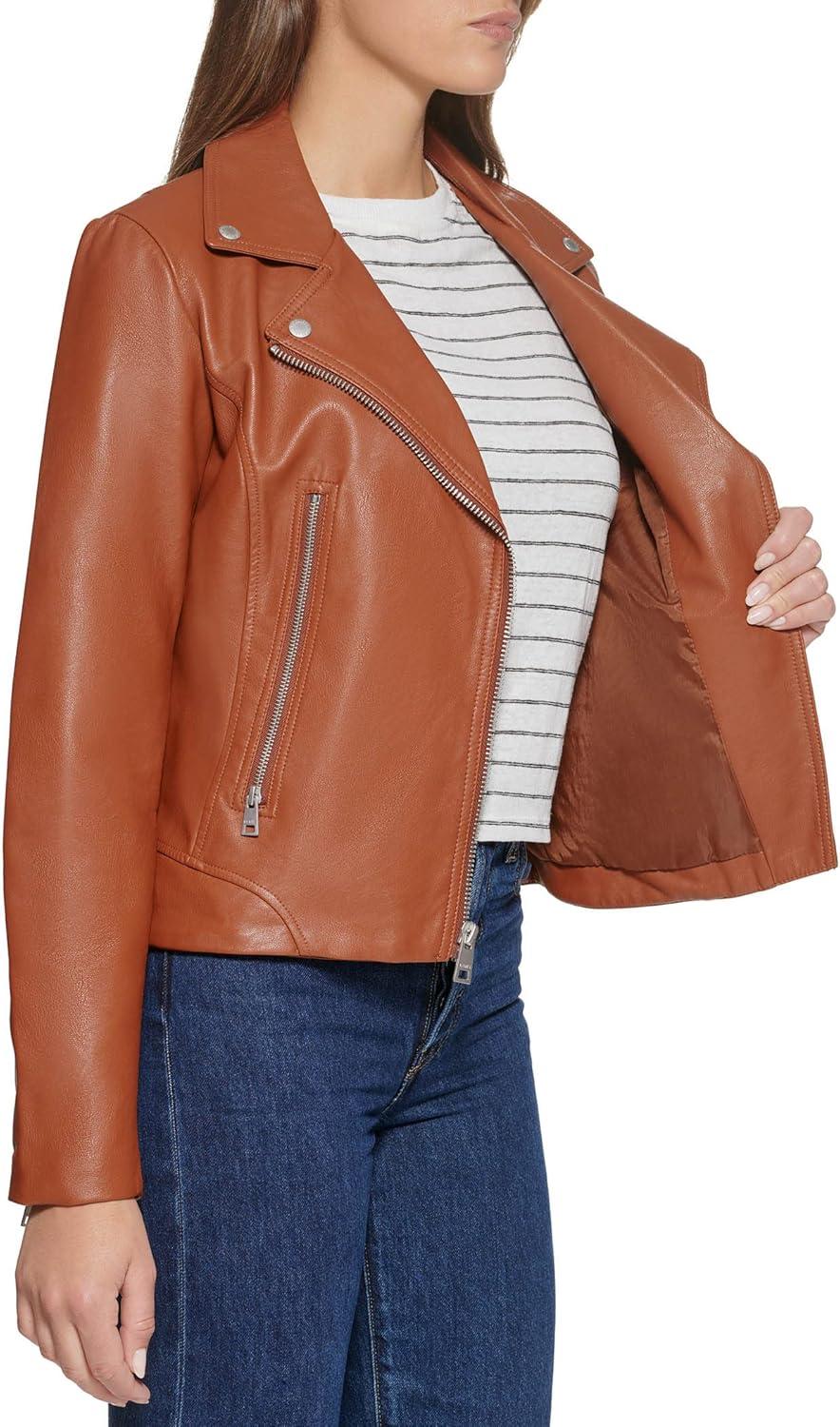 imageLevis Womens Vegan Leather 538 Moto Jacket Regular amp Plus SizeCamel