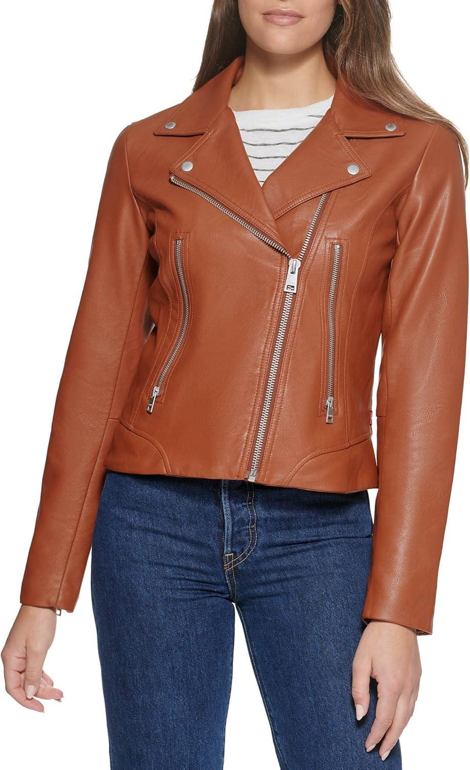 imageLevis Womens Vegan Leather 538 Moto Jacket Regular amp Plus SizeCamel