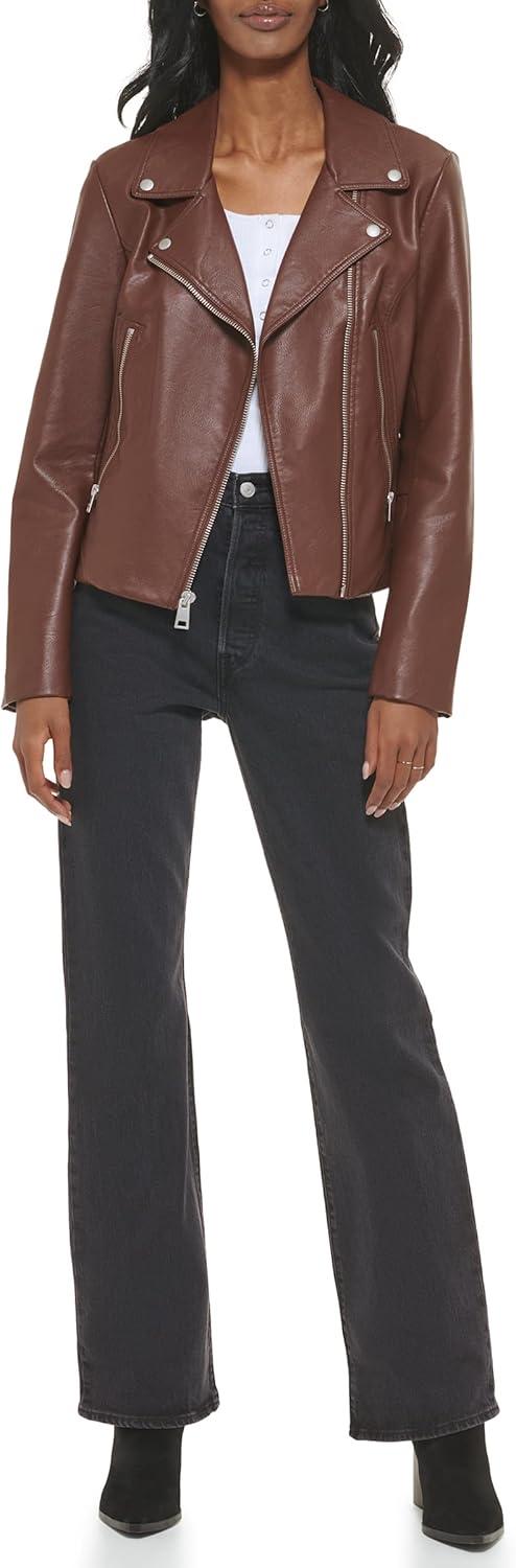 imageLevis Womens Vegan Leather 538 Moto Jacket Regular amp Plus SizeChocolBrown