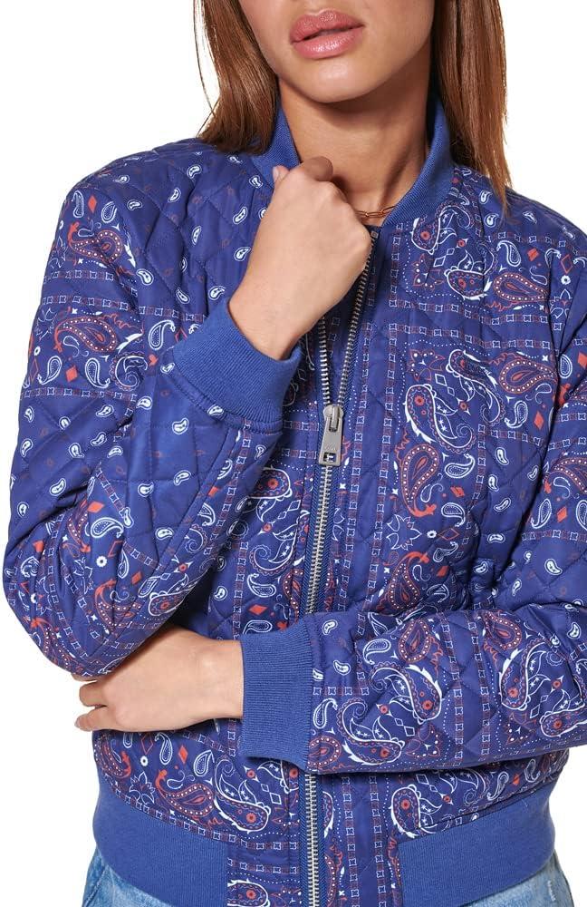 imageLevis Womens Womens Diamond Quilted Bomber Jacket With Front Pockets Regular amp Plus SizesBlue Bandana