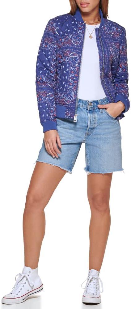 imageLevis Womens Womens Diamond Quilted Bomber Jacket With Front Pockets Regular amp Plus SizesBlue Bandana