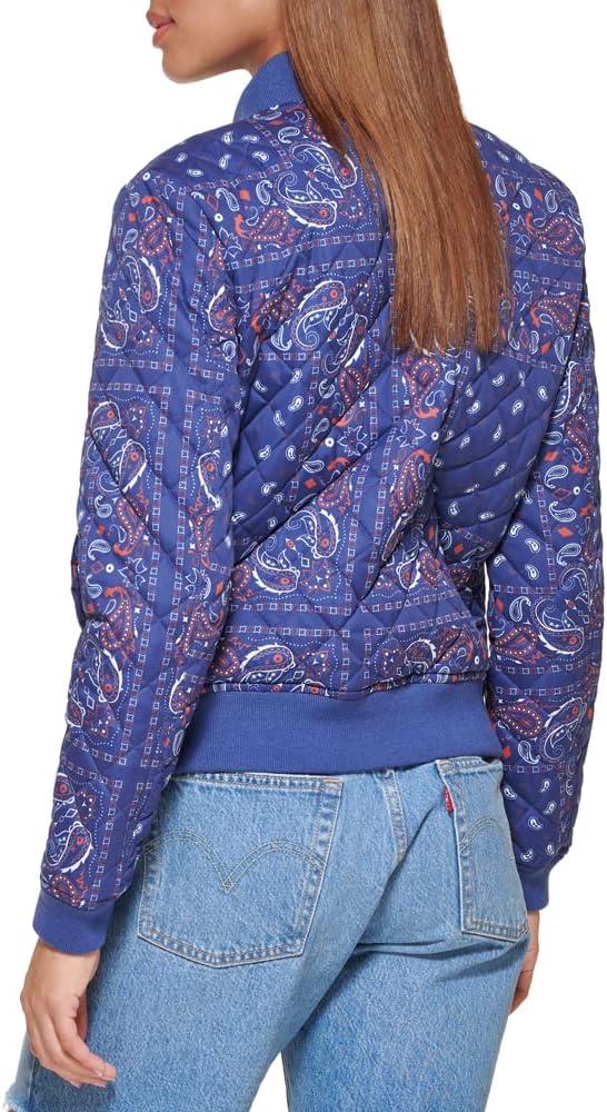imageLevis Womens Womens Diamond Quilted Bomber Jacket With Front Pockets Regular amp Plus SizesBlue Bandana