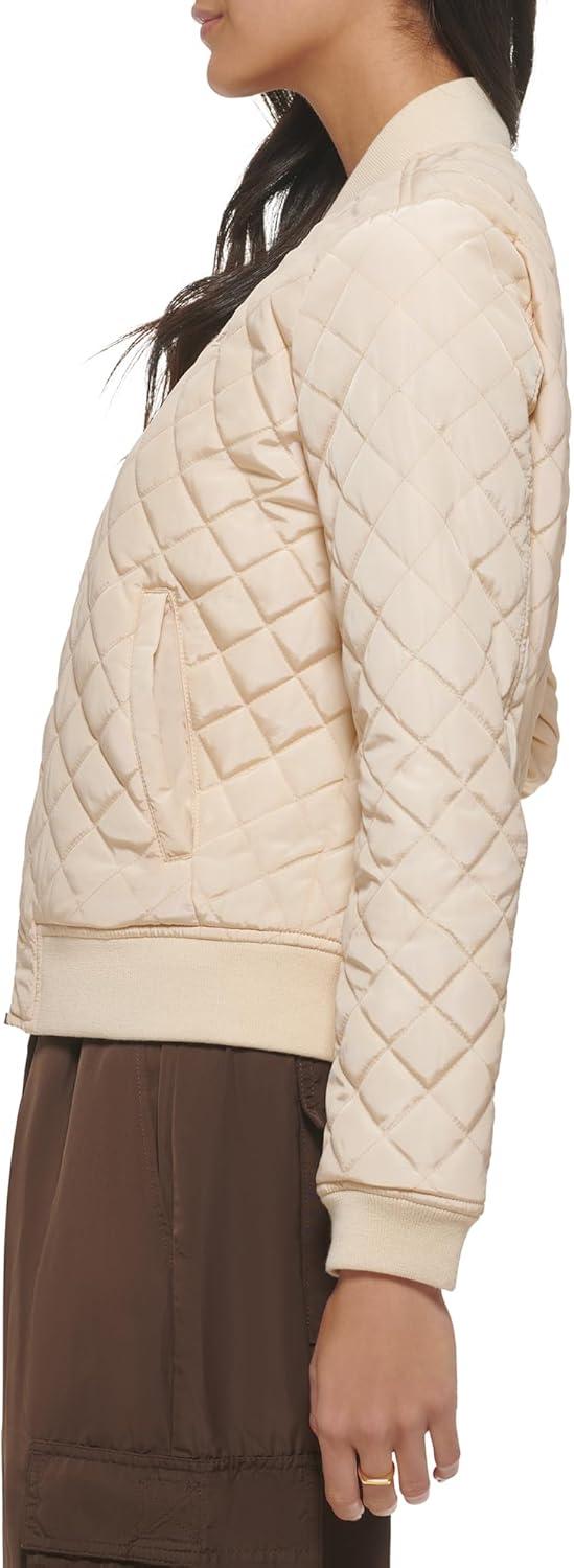 imageLevis Womens Womens Diamond Quilted Bomber Jacket With Front Pockets Regular amp Plus SizesCream Ivory