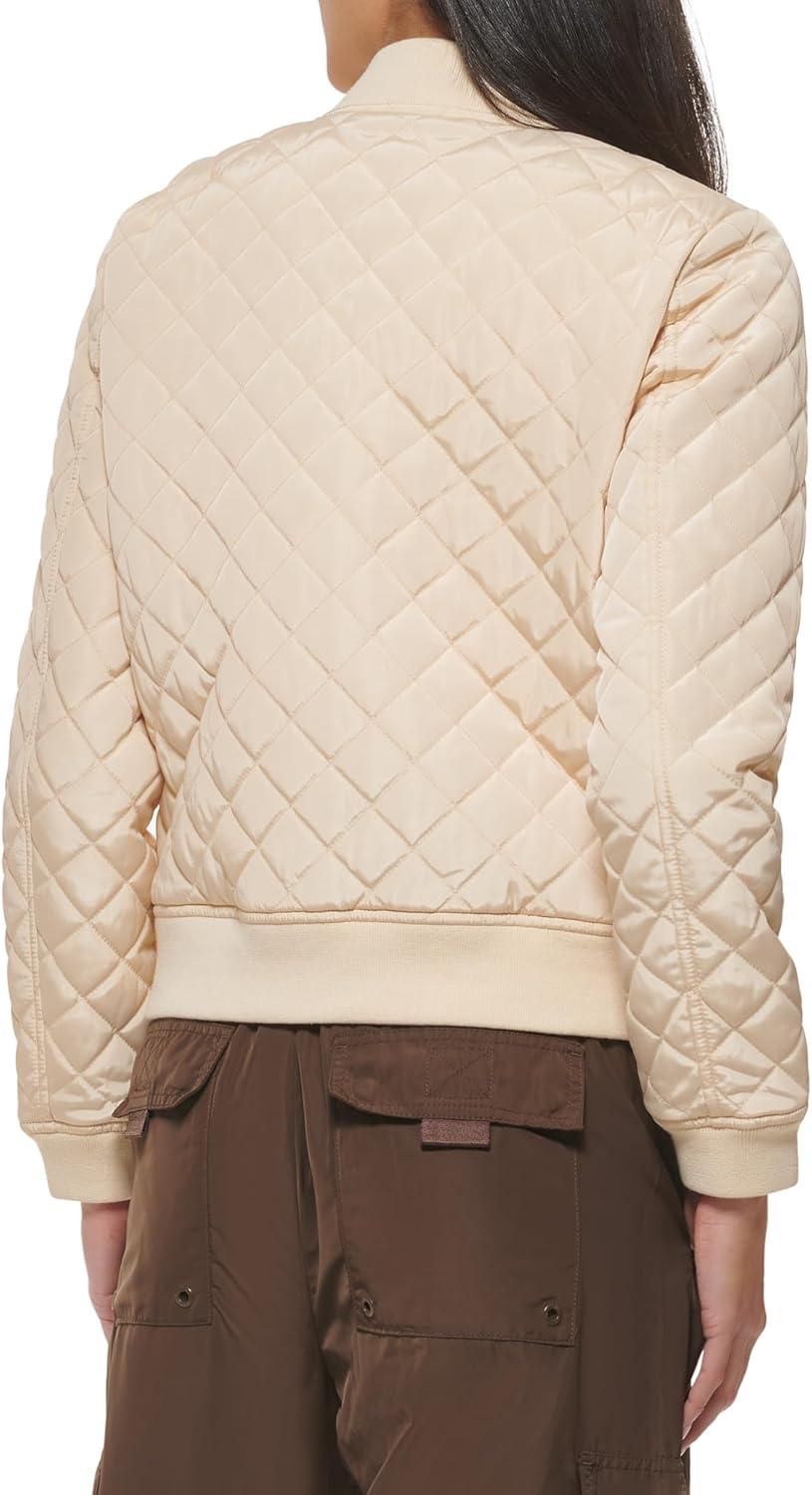 imageLevis Womens Womens Diamond Quilted Bomber Jacket With Front Pockets Regular amp Plus SizesCream Ivory