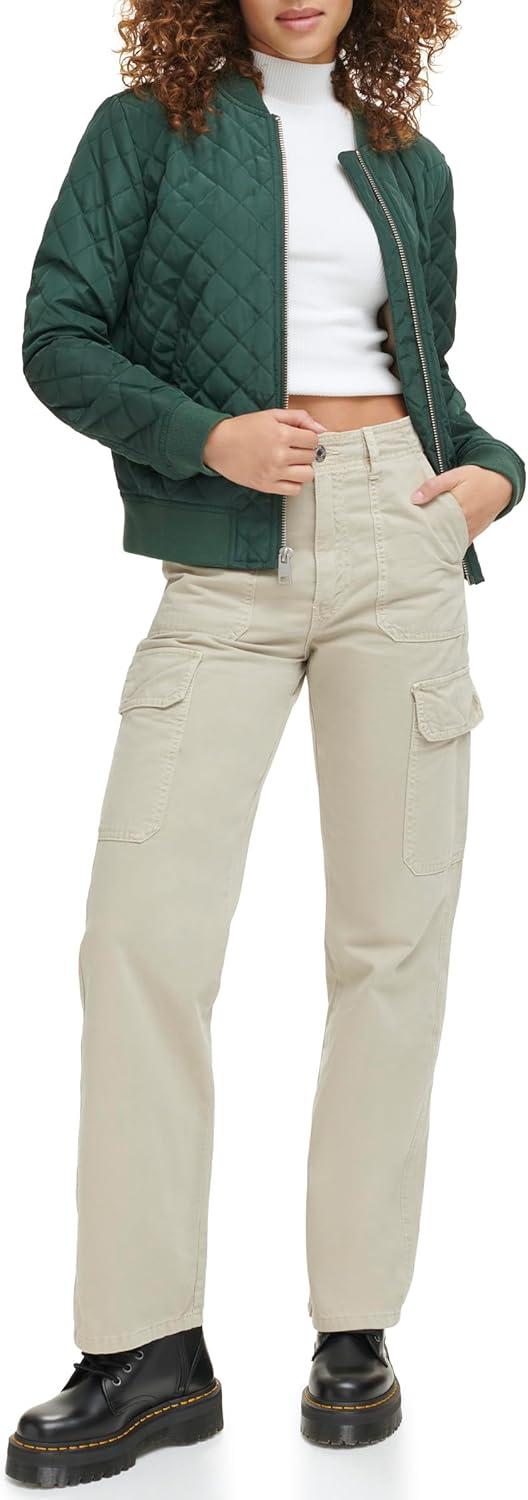 imageLevis Womens Womens Diamond Quilted Bomber Jacket With Front Pockets Regular amp Plus SizesDarkest Spruce