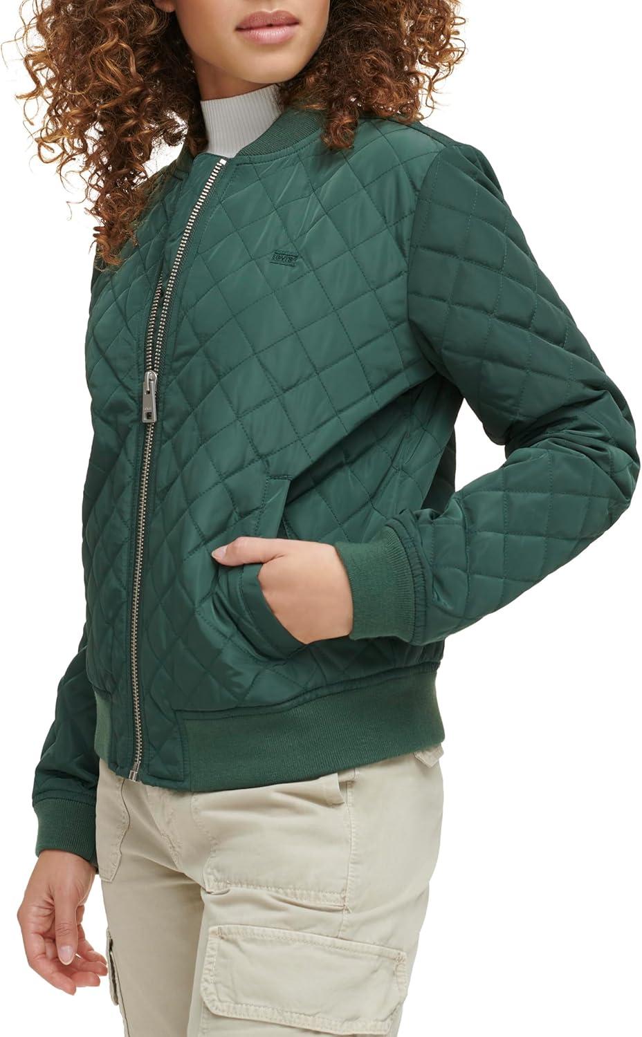 imageLevis Womens Womens Diamond Quilted Bomber Jacket With Front Pockets Regular amp Plus SizesDarkest Spruce