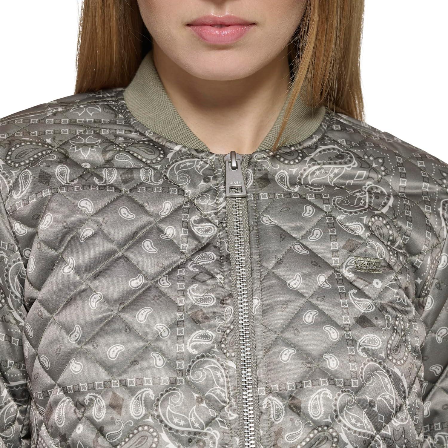 imageLevis Womens Womens Diamond Quilted Bomber Jacket With Front Pockets Regular amp Plus SizesGreen Faded Bandana