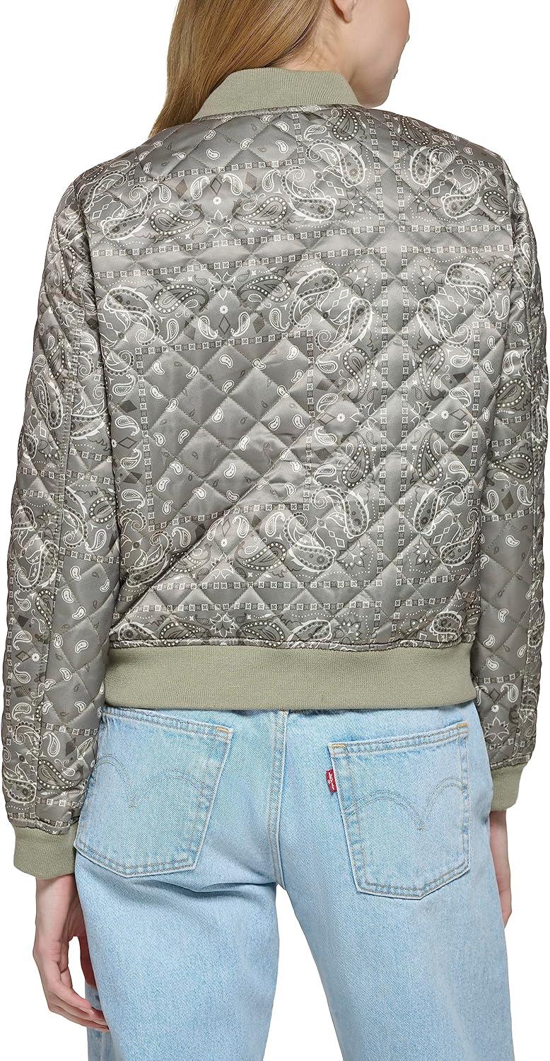 imageLevis Womens Womens Diamond Quilted Bomber Jacket With Front Pockets Regular amp Plus SizesGreen Faded Bandana