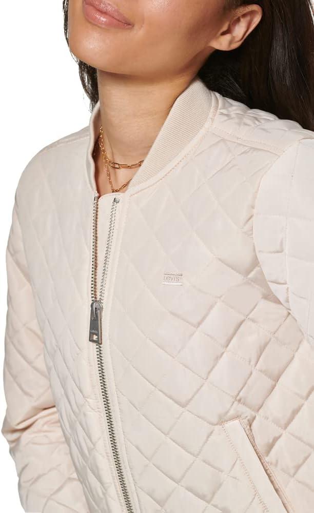 imageLevis Womens Womens Diamond Quilted Bomber Jacket With Front Pockets Regular amp Plus SizesNatural Beige