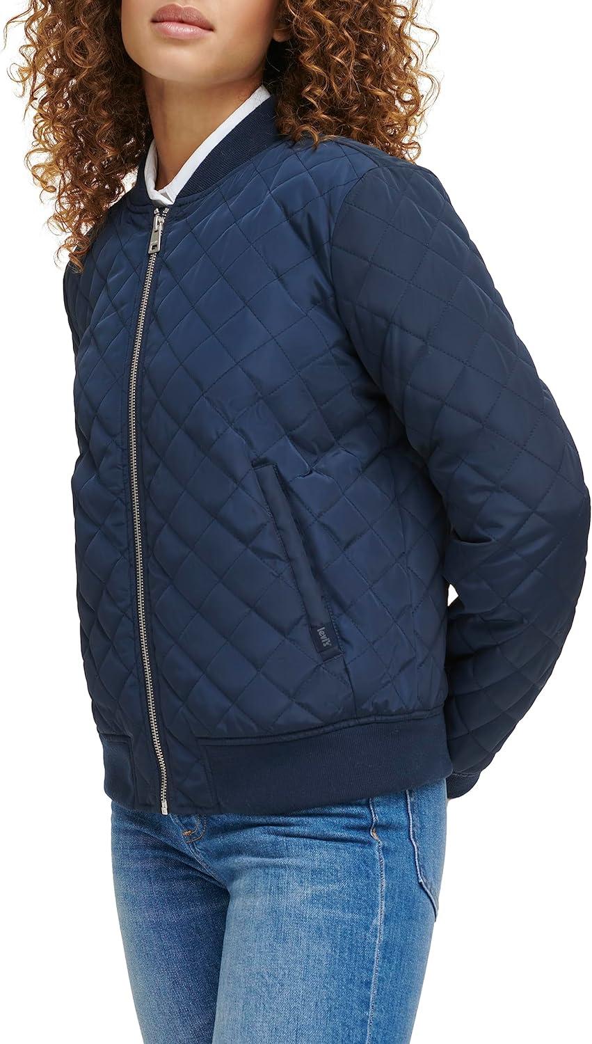 imageLevis Womens Womens Diamond Quilted Bomber Jacket With Front Pockets Regular amp Plus SizesNavy