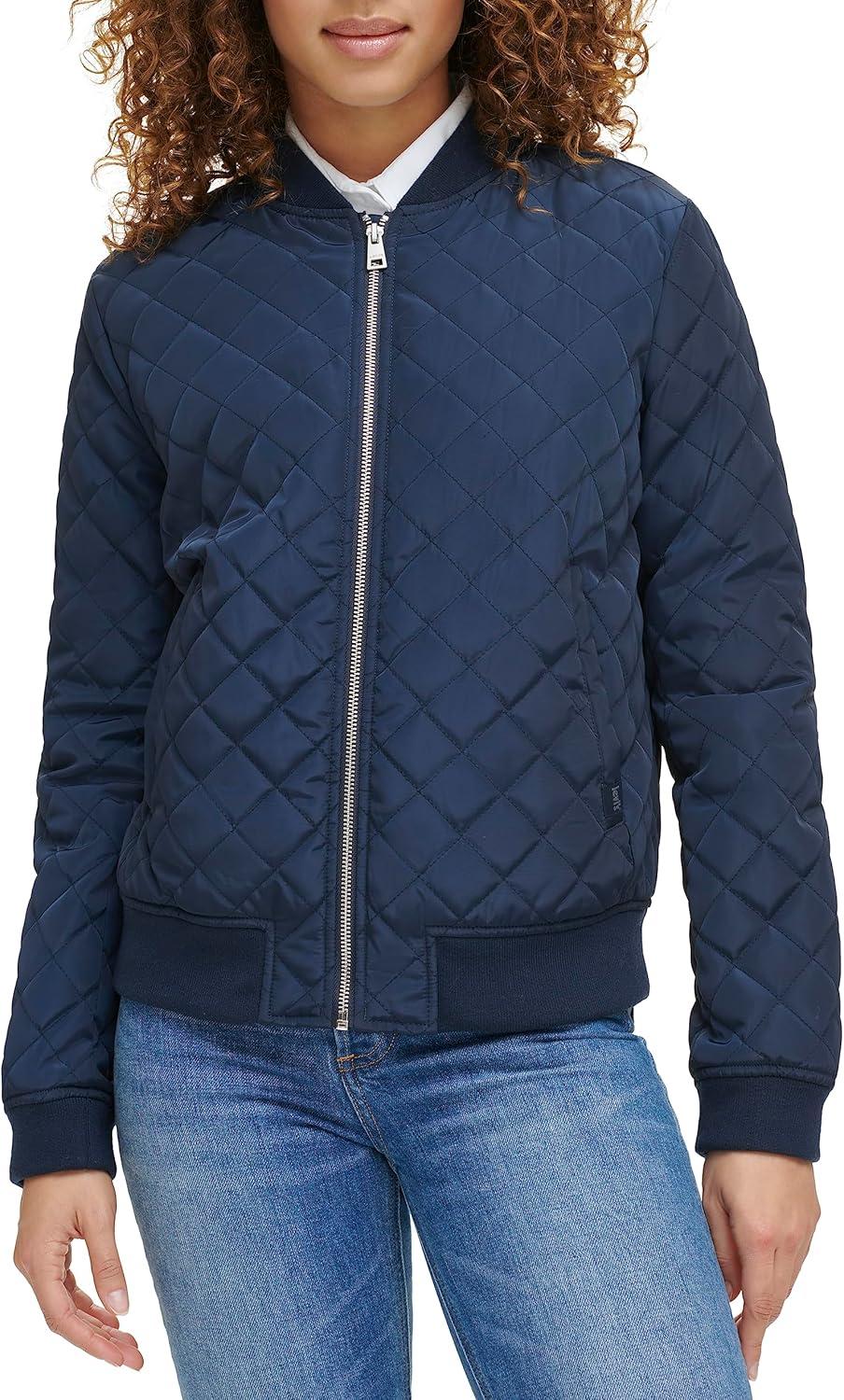imageLevis Womens Womens Diamond Quilted Bomber Jacket With Front Pockets Regular amp Plus SizesNavy