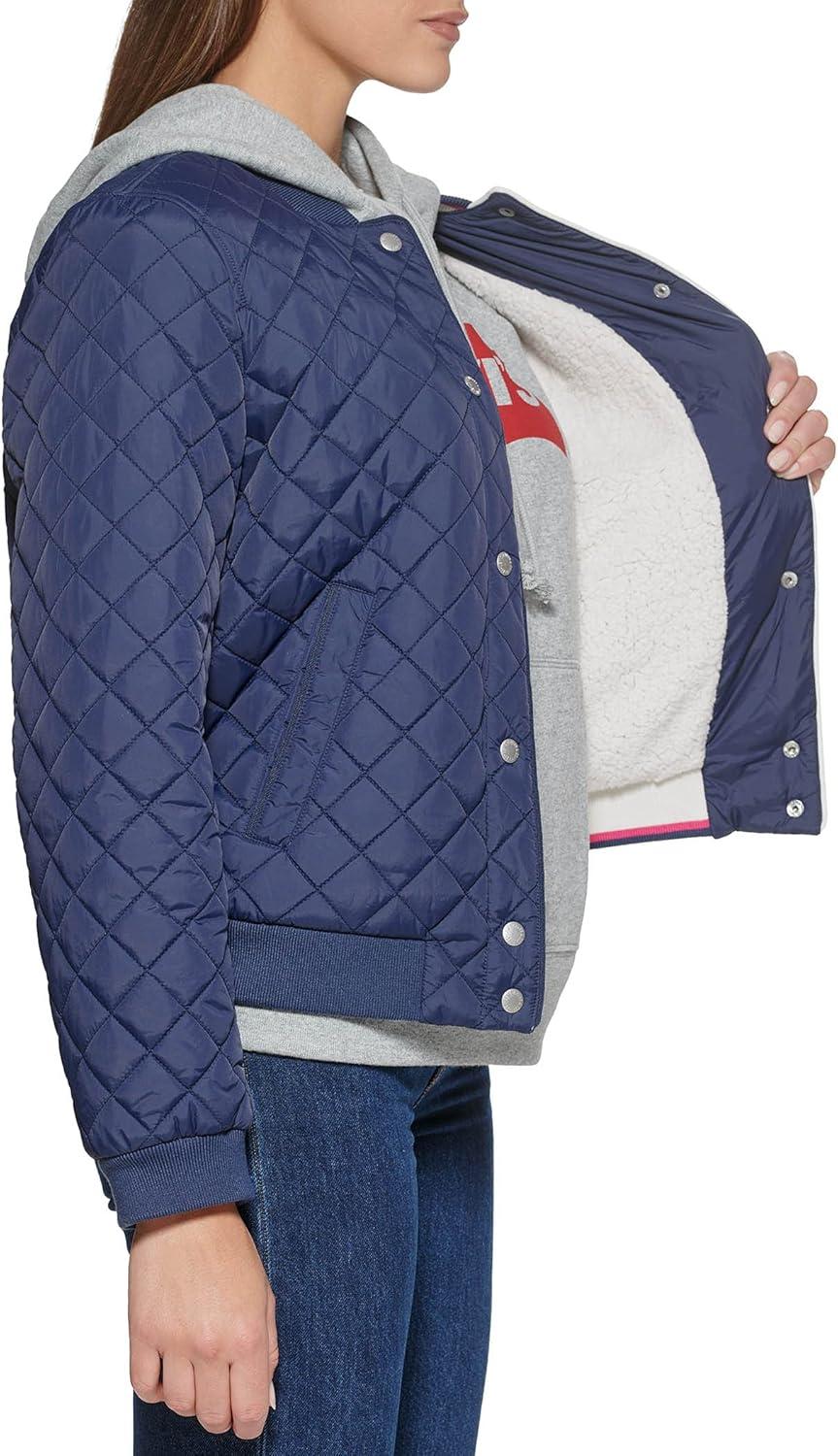 imageLevis Womens Womens Diamond Quilted Bomber Jacket With Front Pockets Regular amp Plus SizesNavy Sherpa Lined
