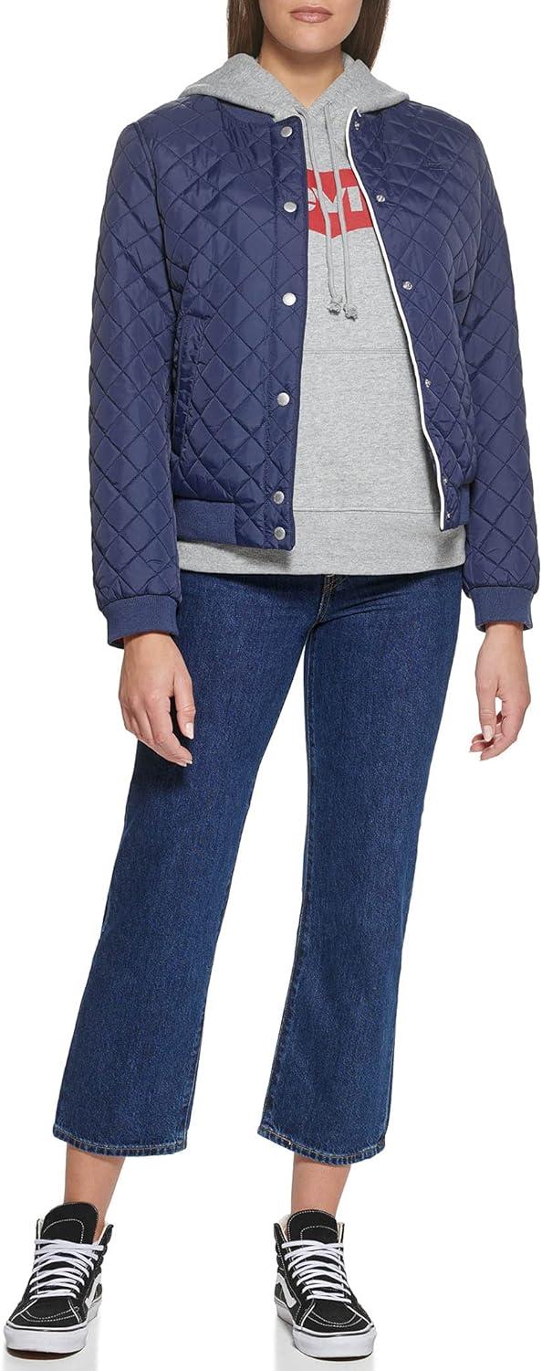 imageLevis Womens Womens Diamond Quilted Bomber Jacket With Front Pockets Regular amp Plus SizesNavy Sherpa Lined