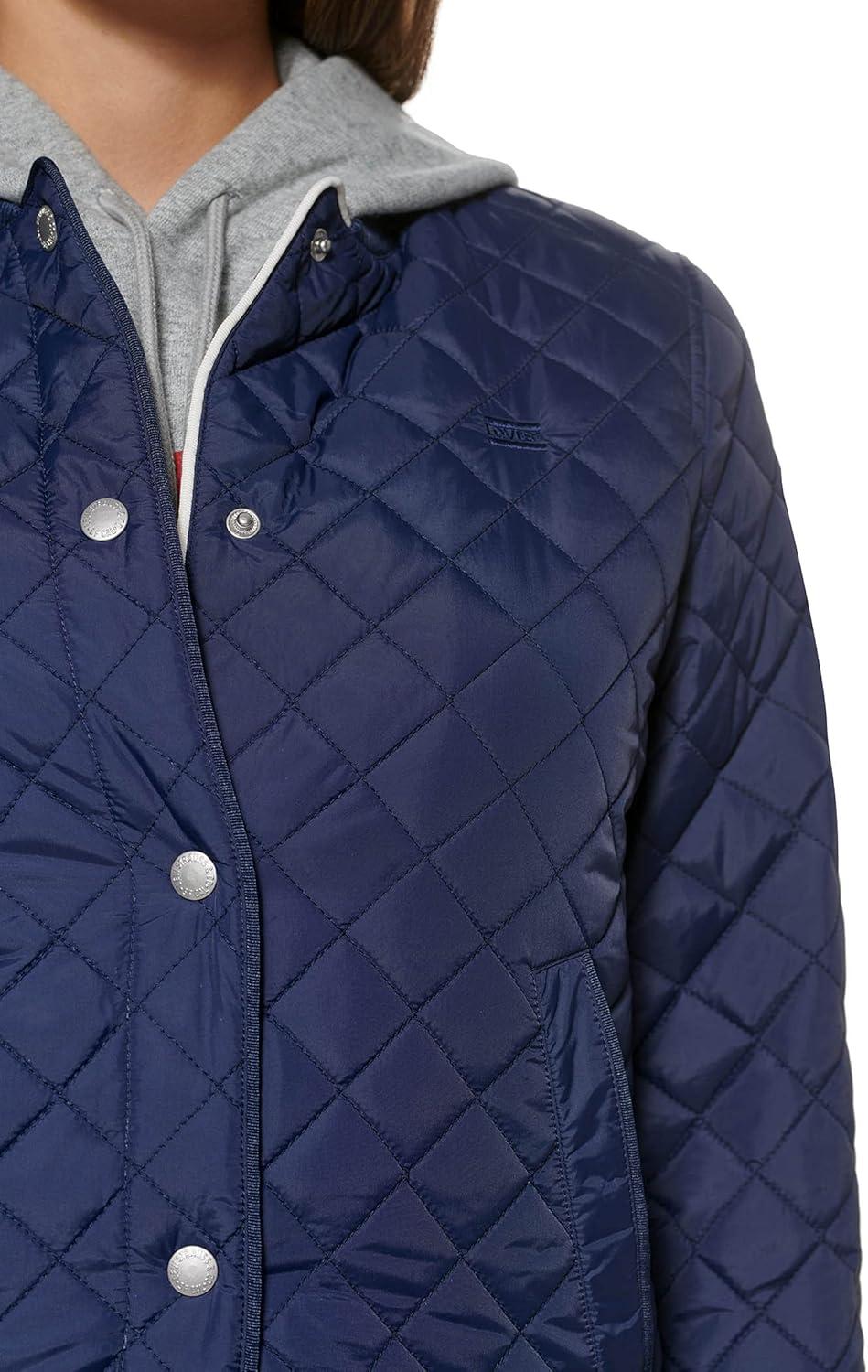 imageLevis Womens Womens Diamond Quilted Bomber Jacket With Front Pockets Regular amp Plus SizesNavy Sherpa Lined