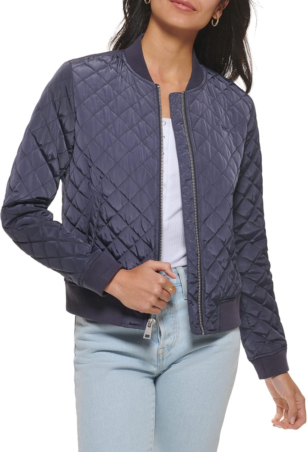 imageLevis Womens Womens Diamond Quilted Bomber Jacket With Front Pockets Regular amp Plus SizesOdyssey Grey