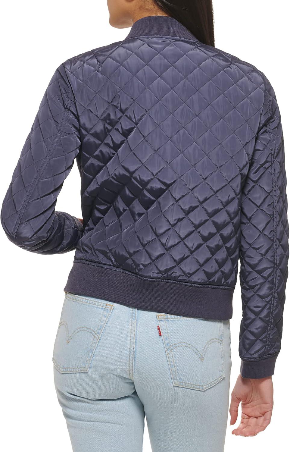 imageLevis Womens Womens Diamond Quilted Bomber Jacket With Front Pockets Regular amp Plus SizesOdyssey Grey
