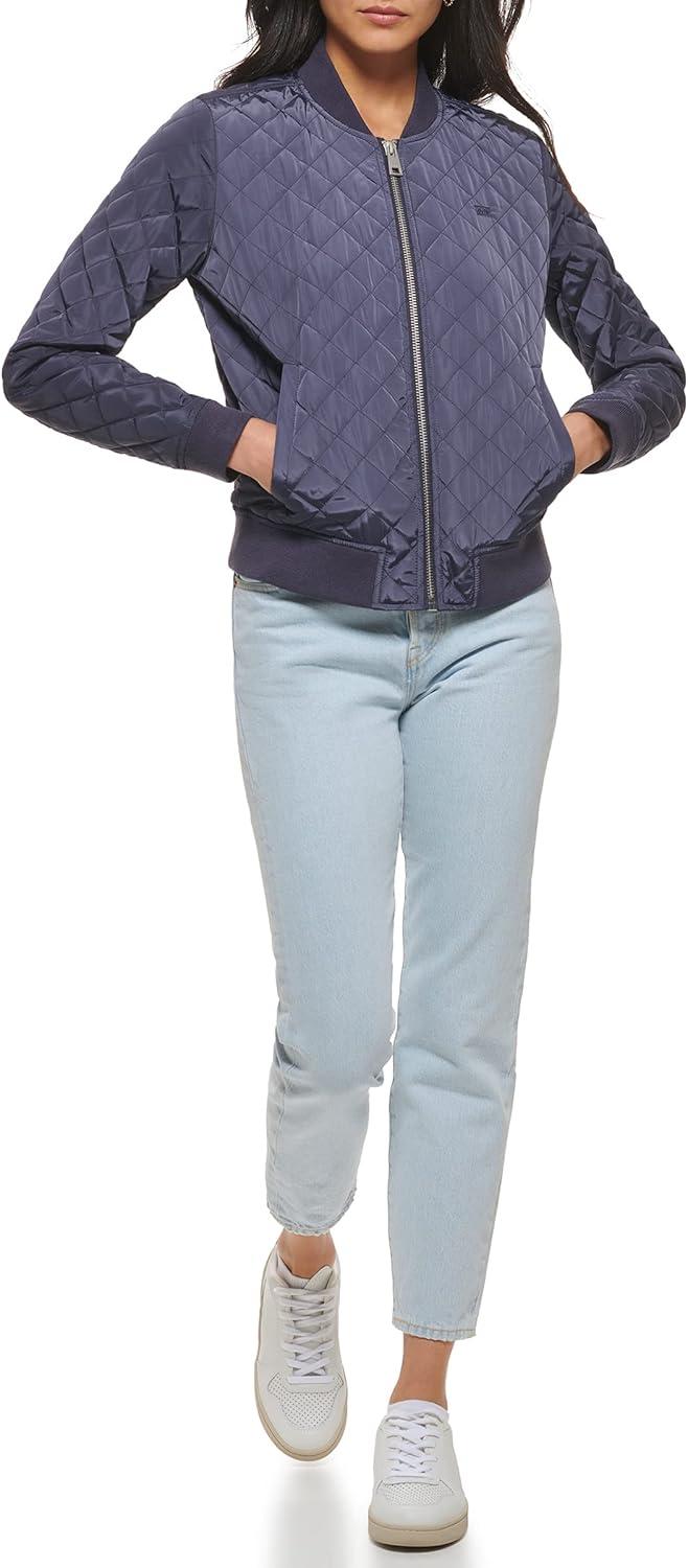 imageLevis Womens Womens Diamond Quilted Bomber Jacket With Front Pockets Regular amp Plus SizesOdyssey Grey