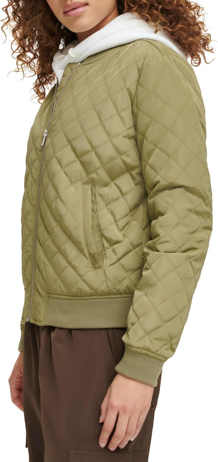imageLevis Womens Womens Diamond Quilted Bomber Jacket With Front Pockets Regular amp Plus SizesOlive Tree