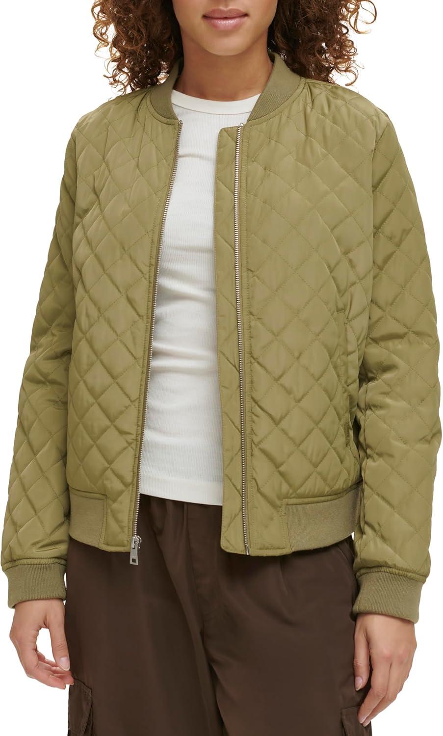imageLevis Womens Womens Diamond Quilted Bomber Jacket With Front Pockets Regular amp Plus SizesOlive Tree