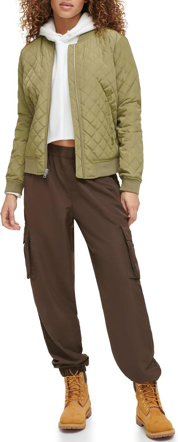 imageLevis Womens Womens Diamond Quilted Bomber Jacket With Front Pockets Regular amp Plus SizesOlive Tree