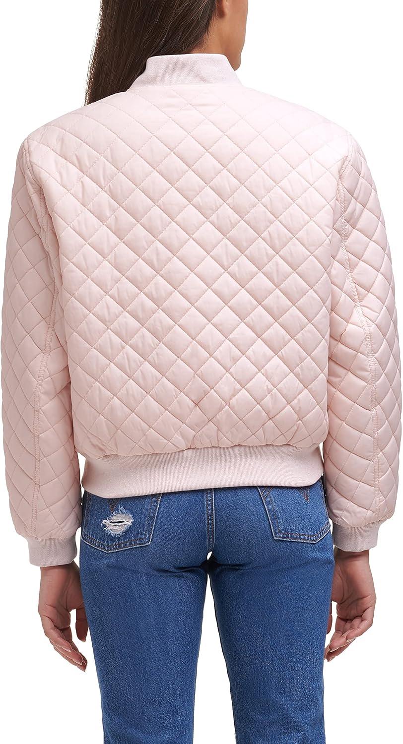 imageLevis Womens Womens Diamond Quilted Bomber Jacket With Front Pockets Regular amp Plus SizesPeach Blush Sherpa Lined