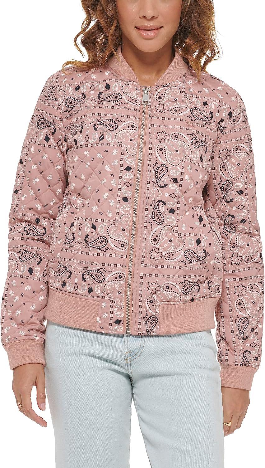 imageLevis Womens Womens Diamond Quilted Bomber Jacket With Front Pockets Regular amp Plus SizesRose Faded Bandana
