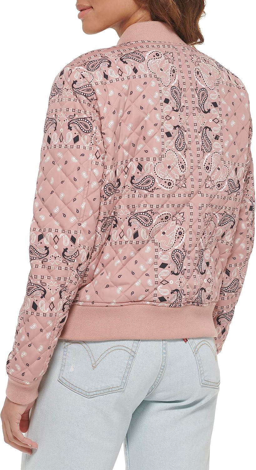 imageLevis Womens Womens Diamond Quilted Bomber Jacket With Front Pockets Regular amp Plus SizesRose Faded Bandana
