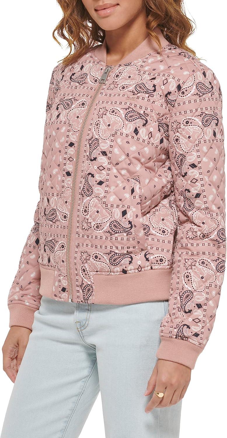 imageLevis Womens Womens Diamond Quilted Bomber Jacket With Front Pockets Regular amp Plus SizesRose Faded Bandana