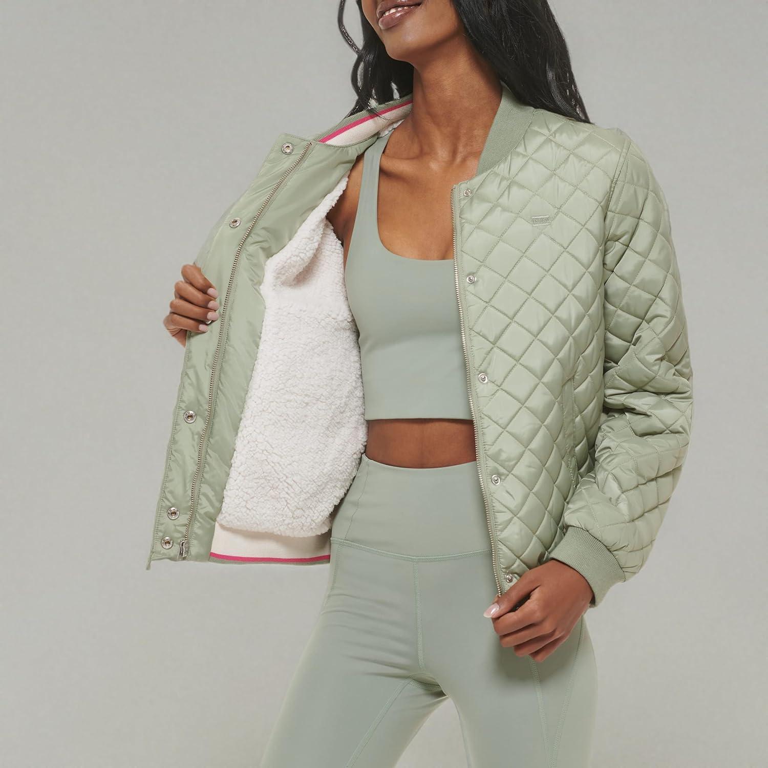 imageLevis Womens Womens Diamond Quilted Bomber Jacket With Front Pockets Regular amp Plus SizesSeafoam Sherpa Lined