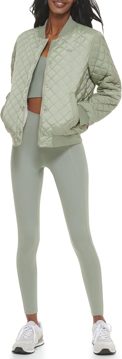 imageLevis Womens Womens Diamond Quilted Bomber Jacket With Front Pockets Regular amp Plus SizesSeafoam Sherpa Lined