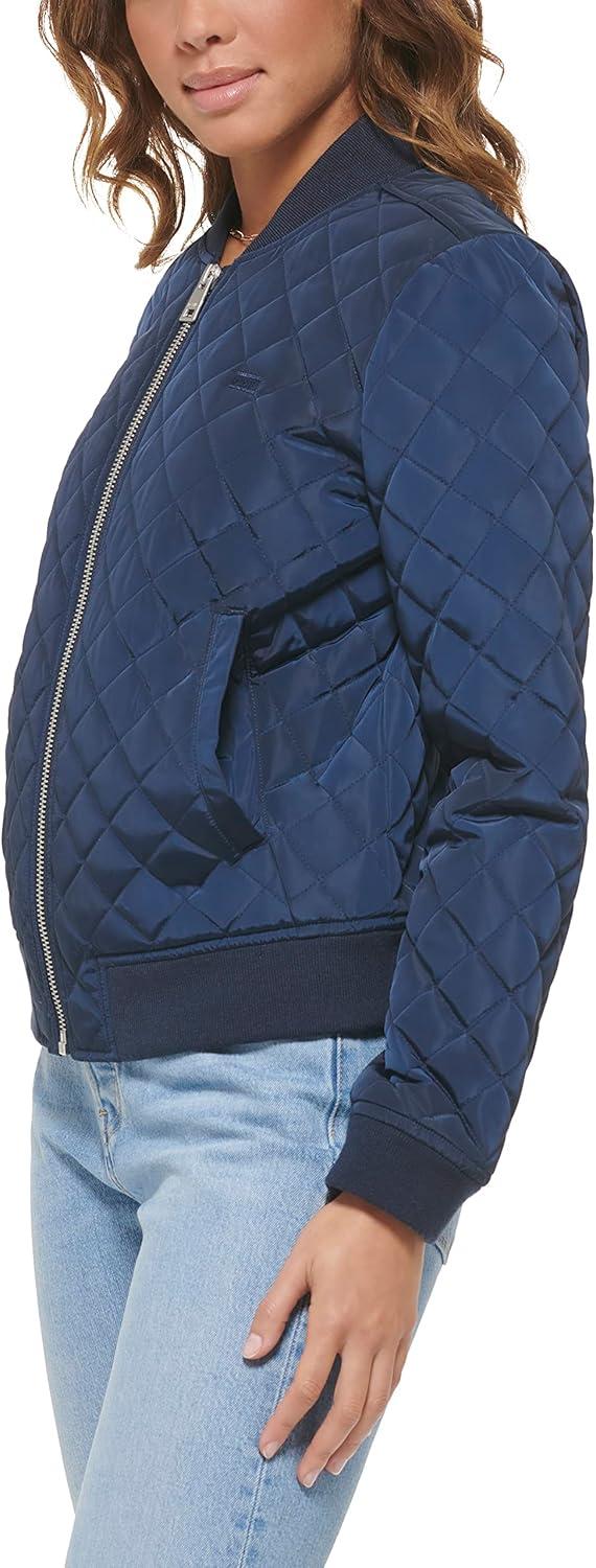 imageLevis Womens Womens Diamond Quilted Bomber Jacket With Front Pockets Regular amp Plus SizesWashed Navy
